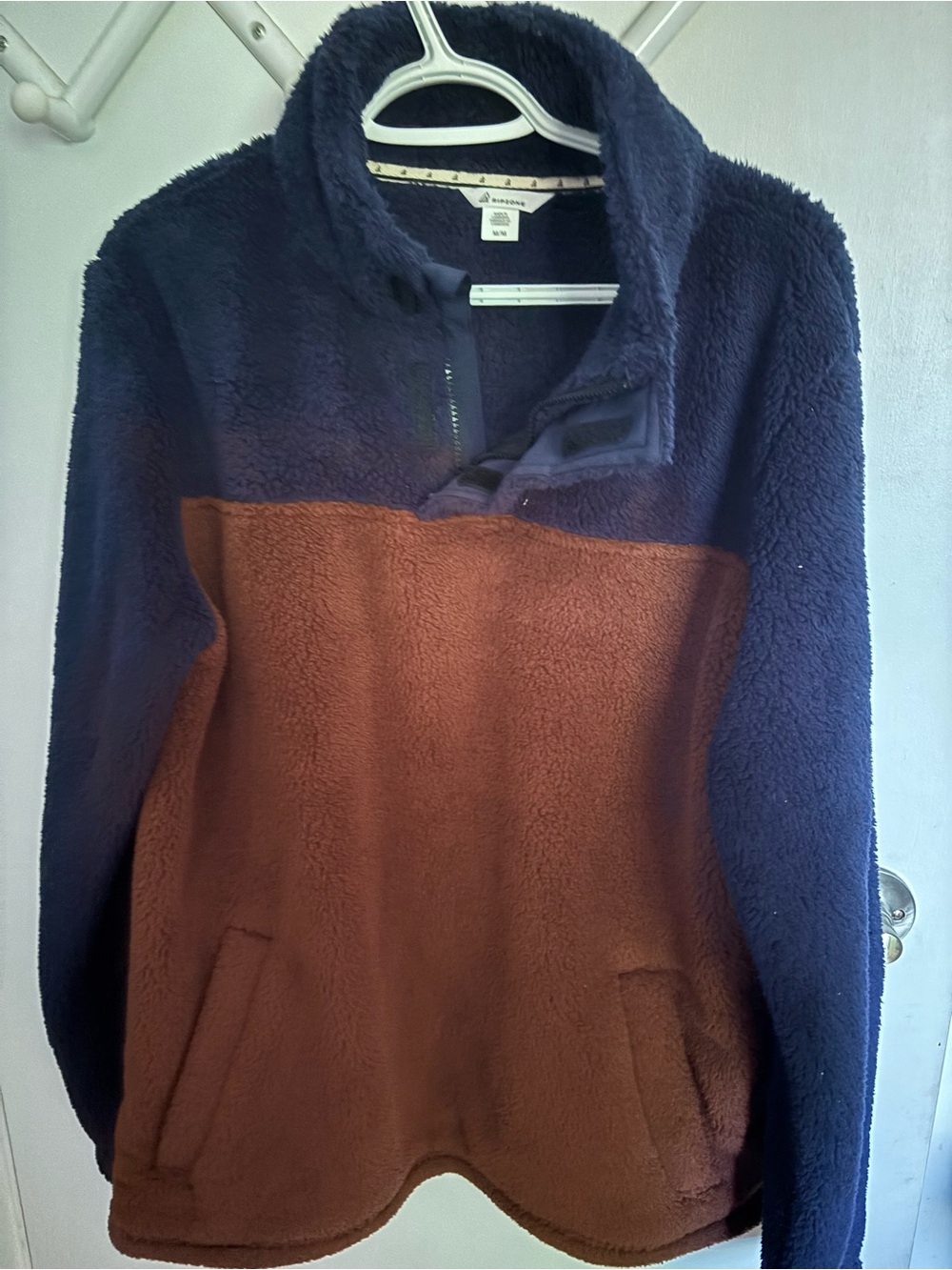Men's Two-Tone Fleece Pullover Hoodie - Navy & Brown